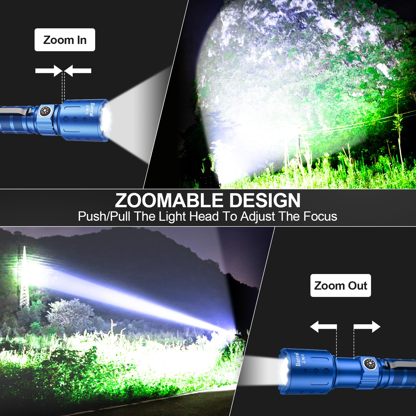 Banral Flashlights High Lumens Rechargeable, Super Bright Long Range Small Powerful Flashlight, 6 Modes LED Tactical Pocket Waterproof Flash Light for Home Emergency (2, Blue)