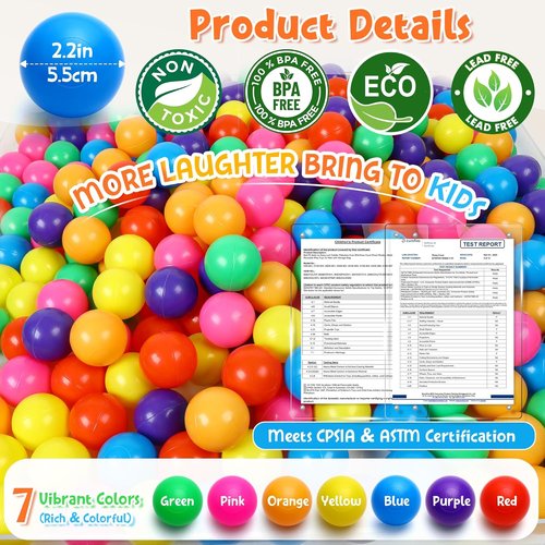 Hovenlay Ball Pit Balls - Phthalate & BPA Free Crush-Proof Plastic | 7 Bright Colors with Storage Bag