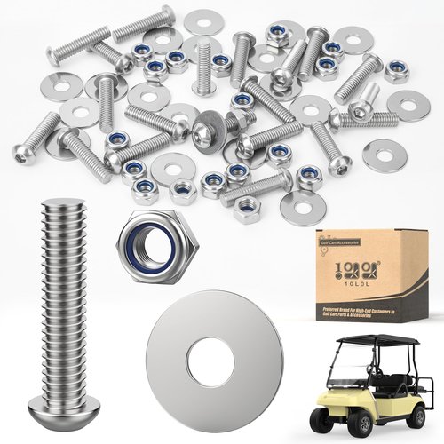 10L0L 304 Stainless Steel Bolts with Washers and Nuts for Golf Cart Fender Flares Compatible with EZGO Club Car Yamaha EV Star Golf Cart