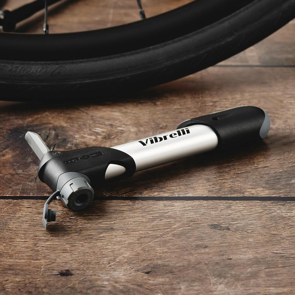 Vibrelli Mini Bike Pump - 120 PSI Presta & Schrader Tire Pump for Road and MTB - No Valve Change Required