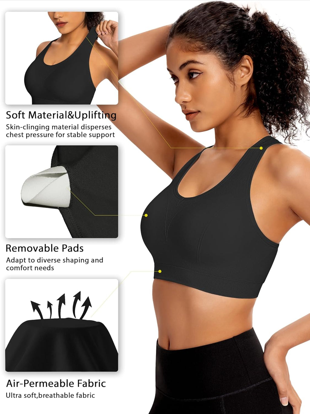 AENLLEY Padded Sports Bras for Women - Breathable Medium Support for Yoga & Gym Workouts