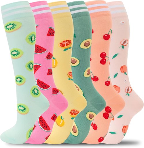 Fenglaoda Compression Socks - Support Circulation for Men & Women | 6 Pairs for Travel & Work