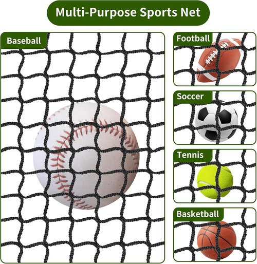 NQB Baseball Softball Backstop Nets - Heavy Duty Sports Nets, Sports Netting Barrier with 33FT Rope & Steel Hanging Kit, Sport Nets for Baseball Basketball Soccer Lacrosse Hockey