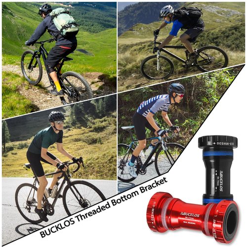 BUCKLOS Threaded/PressFit Bottom Bracket BSA 68-73mm/86-92mm -Ceramic/Steel Bearings(Black/Red)