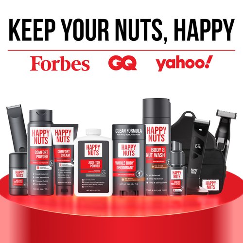 HAPPY NUTS Comfort Powder Deodorant For Men: Anti-Chafing, Sweat and Odor Control for Jock Itch, Aluminum-Free, 6 oz (1 Pack), Original Scent