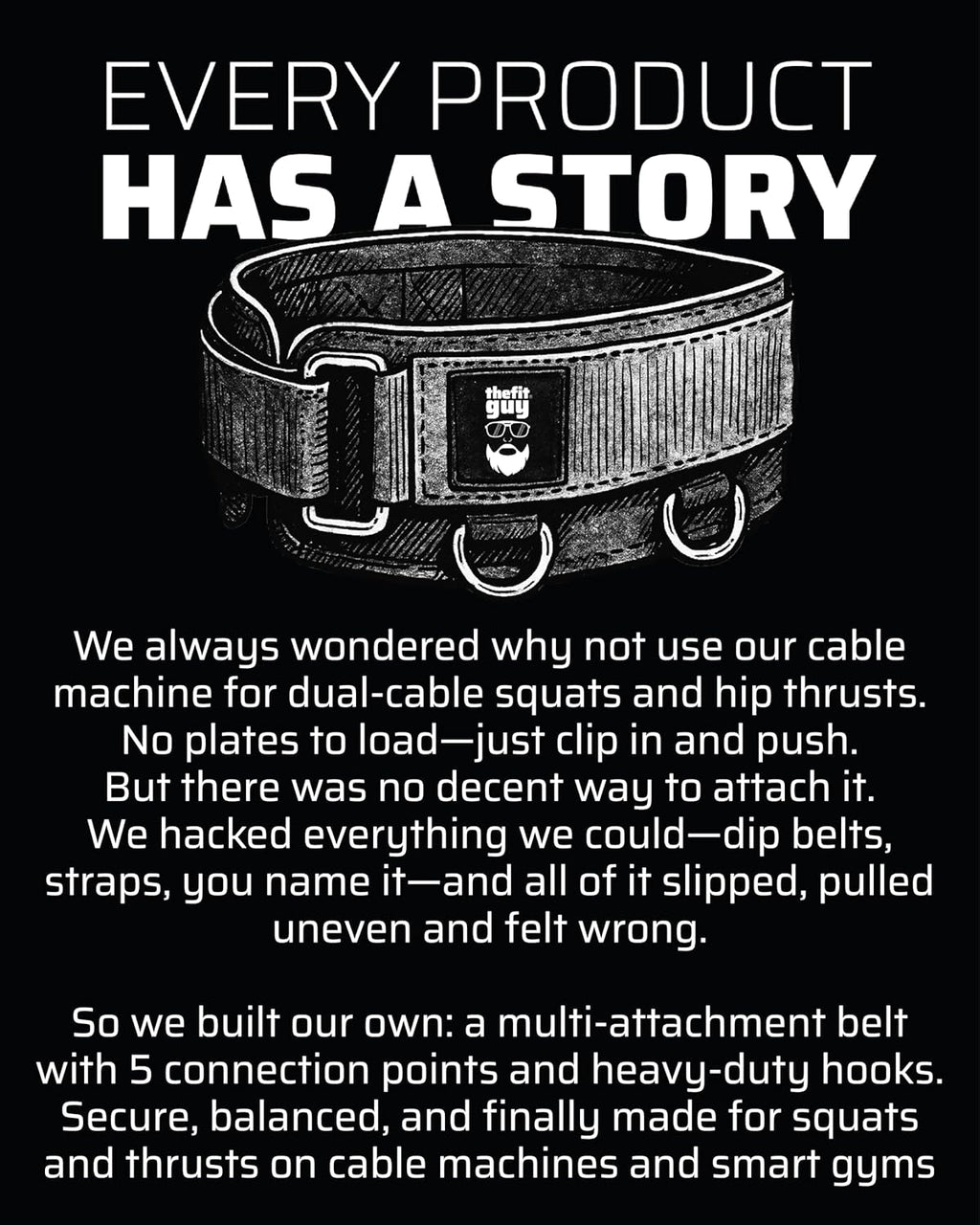 TheFitGuy Multi-Attachment Belt - Enhance Cable Machine Workouts | 5 Attachment Points, 2 Straps (40” & 27”)