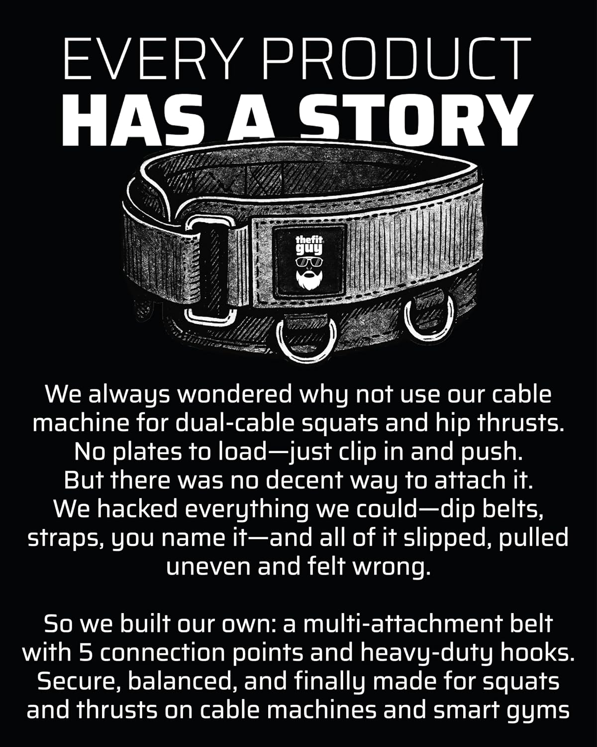 TheFitGuy Multi-Attachment Belt - Enhance Cable Machine Workouts | 5 Attachment Points, 2 Straps (40” & 27”)