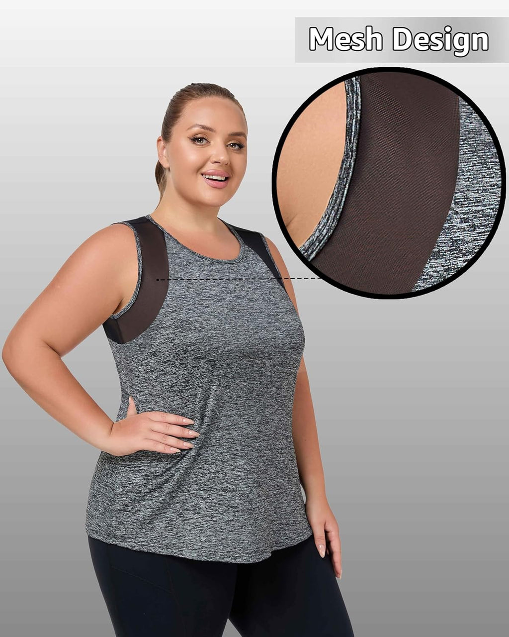Skiennix Plus Size Workout Tank Tops - Mesh Sleeveless Athletic Tunics for Women | XL-5XL Loose Fit
