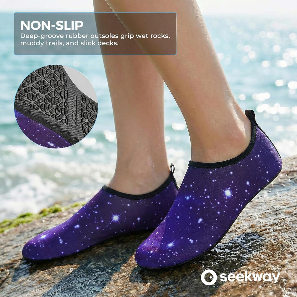 SEEKWAY Water Shoes - Quick-Dry Aqua Socks for Adults | Non-Slip Barefoot Design in Black