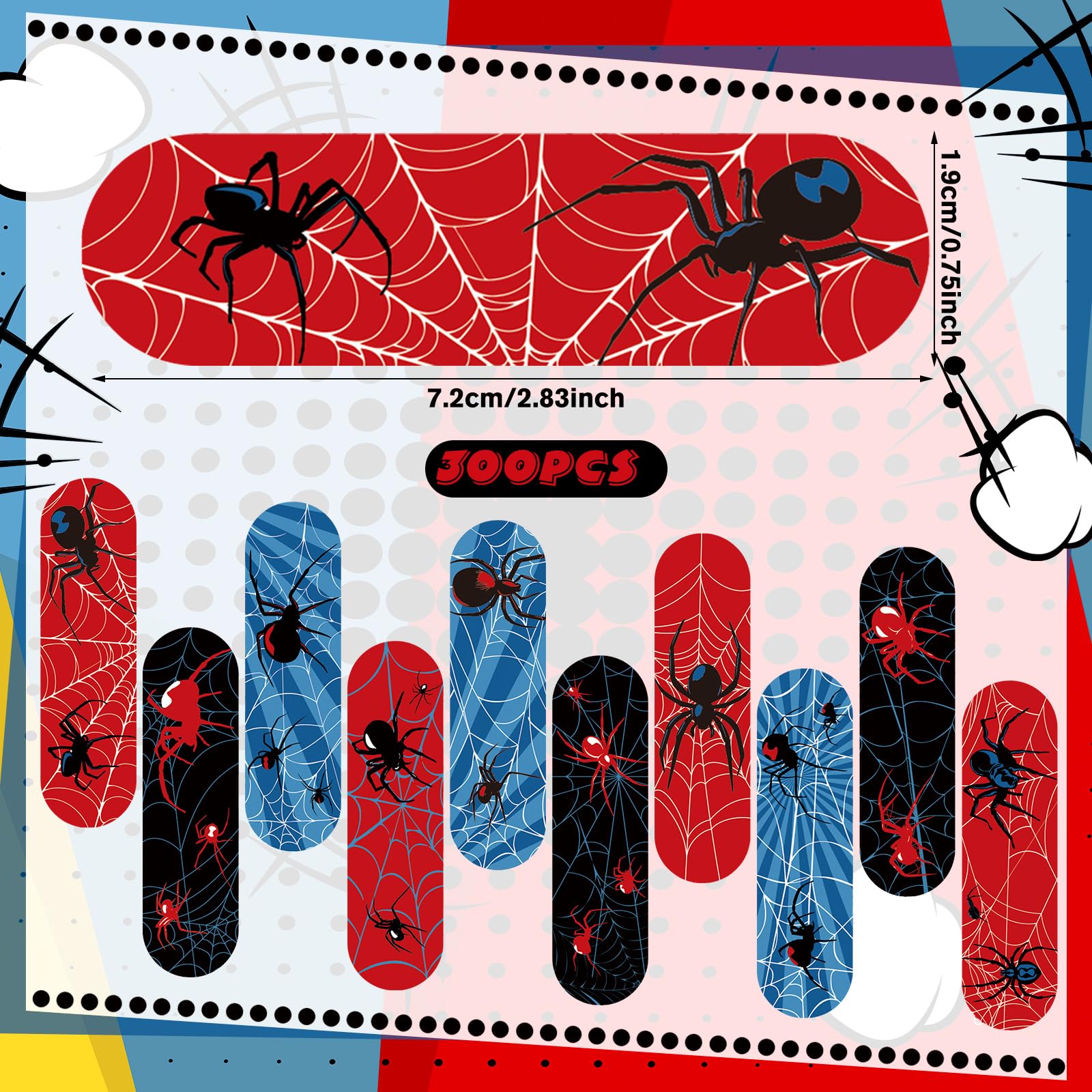 Patelai 10 Styles Kids Bandages Bulk Children's Adhesive Colorful Cute Bandages Waterproof Breathable Stickers Flexible Cartoon Protection Care Cuts for Girls Boys(Spider)