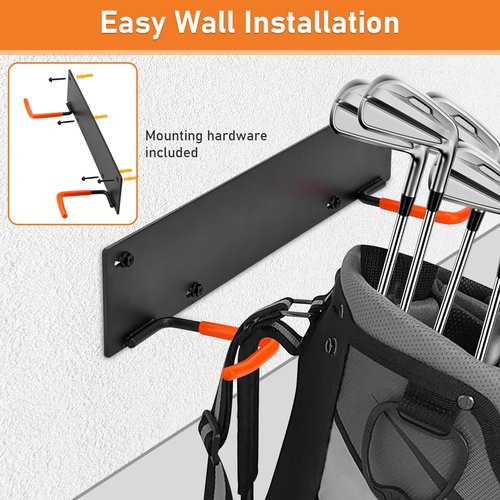 Koalafast Golf Bag Wall Mount, Heavy Duty Golf Bag Holder for Garage, 2-Golf Bag Storage Space Saving Golf Bag Rack with Protective Rubber Coating (1 Pack)
