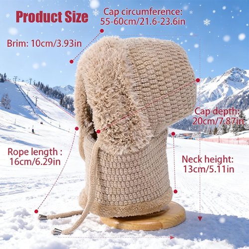 3 in 1 Beanie Hat with Scarf and Mask, Women Fleece Lined Beanie Hat Scarf Mask Set, Autumn and Winter Knitted Hat for Women (Black)