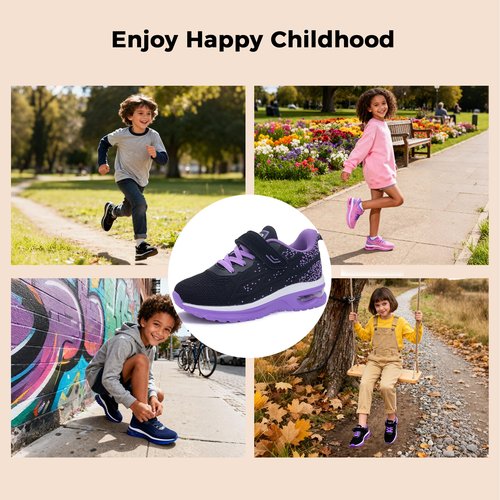 AiEles Boys Girls Shoes Kids Sneakers Tennis Running Athletic Shoes Breathable Sport Gym Walking Sneakers (Size13 Little Kid,BlackPurple)