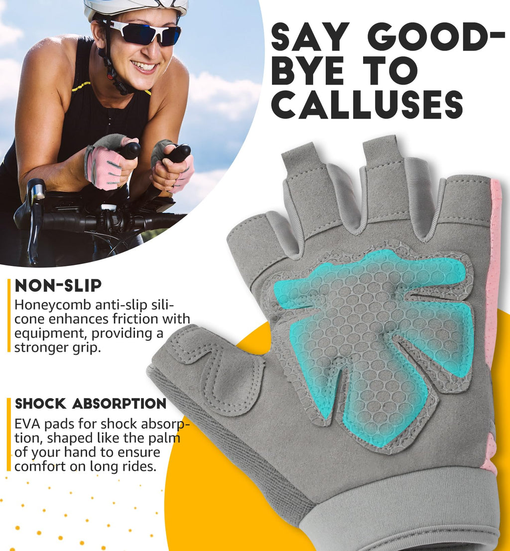 HiRui Workout Gloves for Men Women Kids, Ventilated Exercise Gloves Cycling Gloves with Full Palm Silicone Padding for Fitness Tennis Weightlifting Gym Training (Pink, S)
