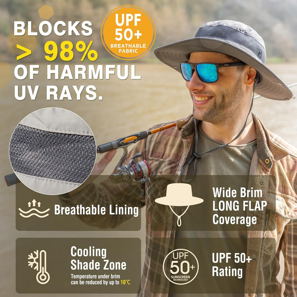 Skiennix Waterproof UPF50+ Golf Bucket Hat - Oversized XL/XXL for Big Heads | Wide Brim Safari & Fishing