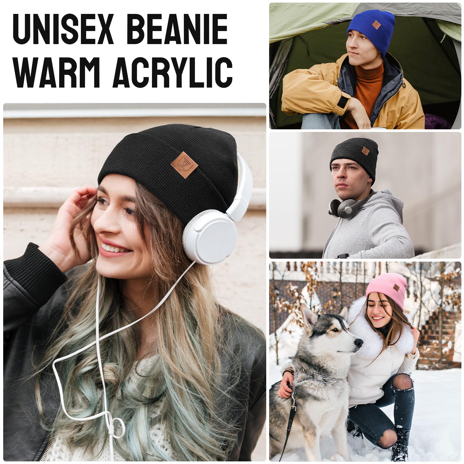OZERO Winter Beanie for Men Women: 2-Pack Daily Knit Cuffed Hat, Skull Thermal Caps, Warm Soft for Cold Weather Black Gray