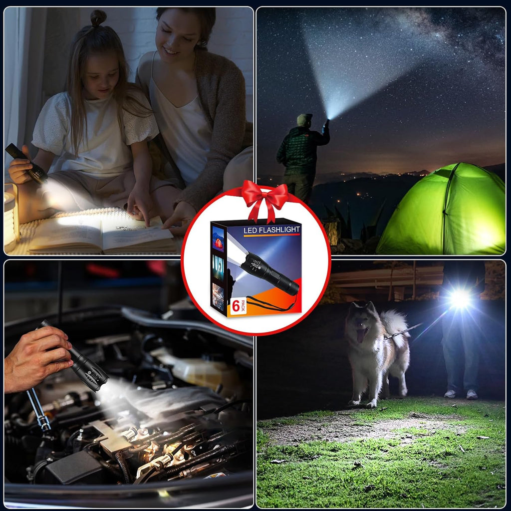 Skiennix 6-Pack LED Flashlights - High Lumens Tactical Design | 5 Modes for Home & Camping