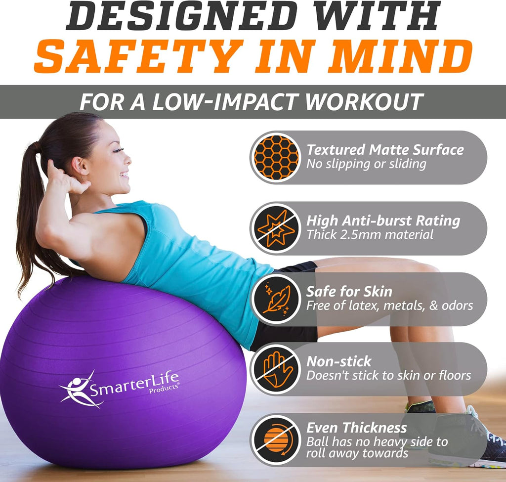 SmarterLife Exercise Ball - Anti-Burst Yoga Ball for Fitness & Stability | Ideal for Core Workouts & Pregnancy
