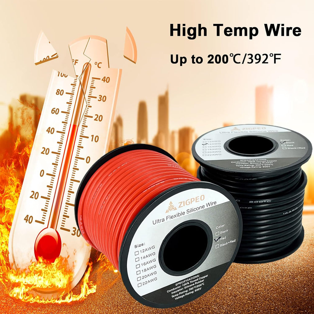 12 AWG Silicone Wire by [Brand Name] - Extra Flexible Stranded Copper Wire, High Temp 392℉ 600V | 50FT Red & Black Spools