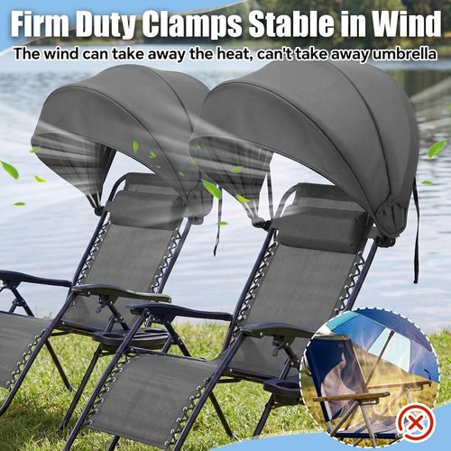 DaisyInner Extra Large Beach Chair Umbrella Canopy - Foldable Sun Shade with Adjustable Clamp | Grey