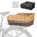 CXWXC Rear Bike Basket - Large Bicycle Rear Basket with Cargo Net and Waterproof Cover, Hand-Woven Baskets Rear Large Capacity (Brown)
