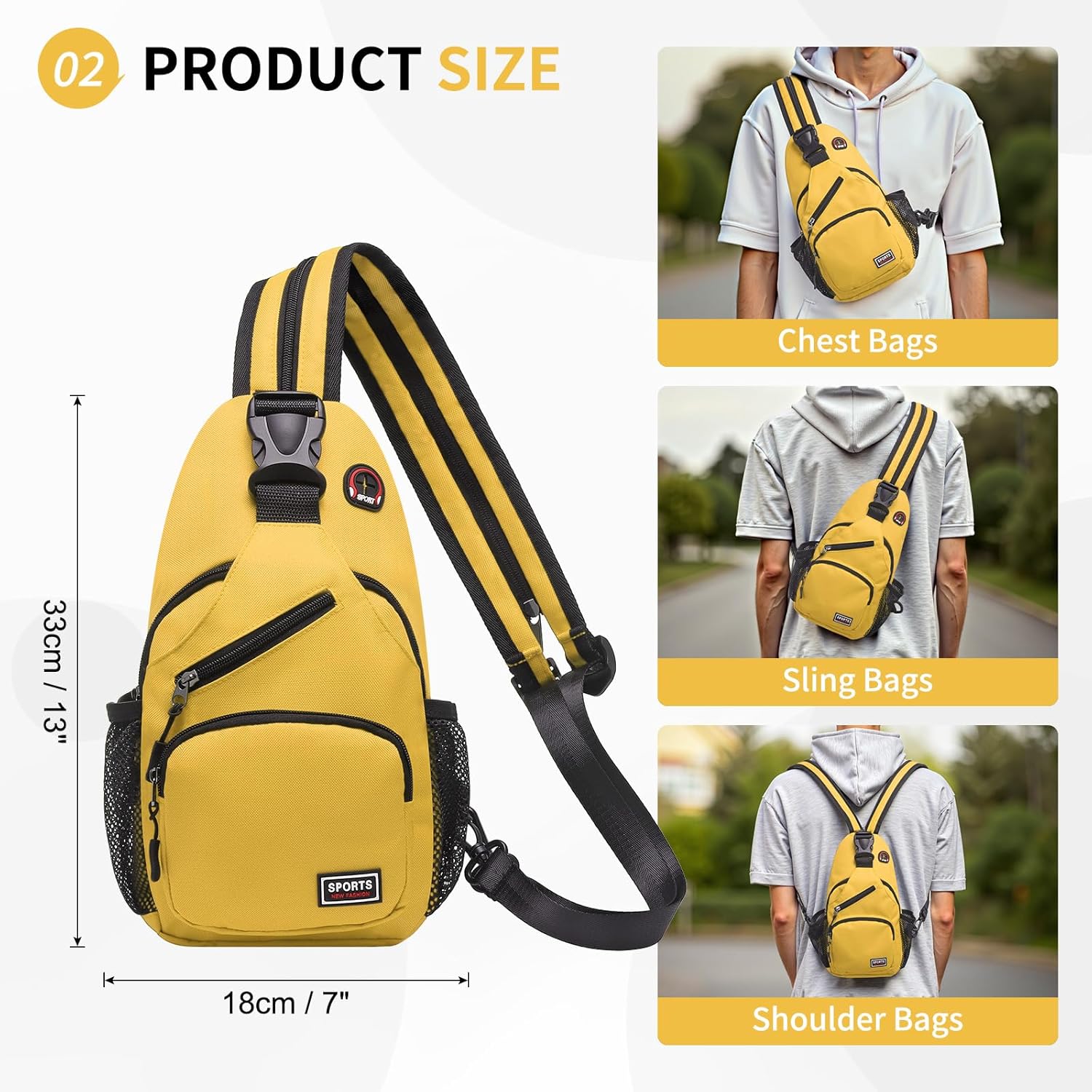 Skiennix Convertible Sling Bag - Lightweight Crossbody Backpack for 7.9" Tablets | Yellow