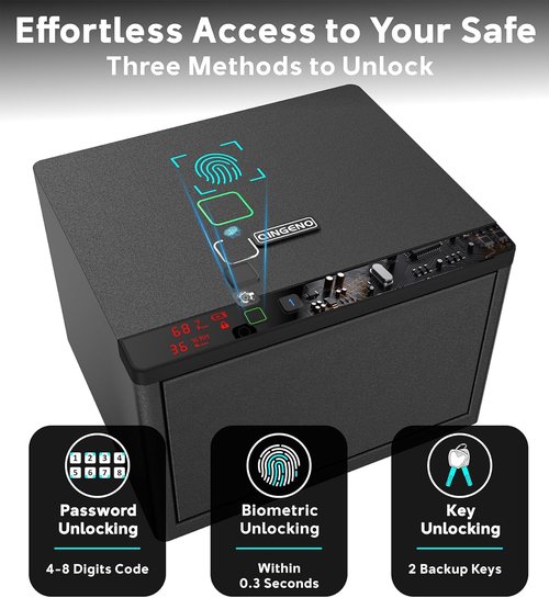 Biometric Gun Safe for Pistols - Secure Sliding Fingerprint Safe with LCD Display | Holds Multiple Handguns
