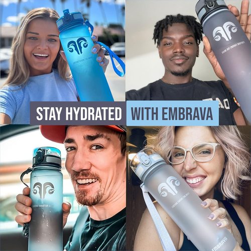 Embrava Sports Water Bottle 32oz | Fast Flow Flip Top Lid - BPA & BPS Free, Leakproof Tritan Plastic