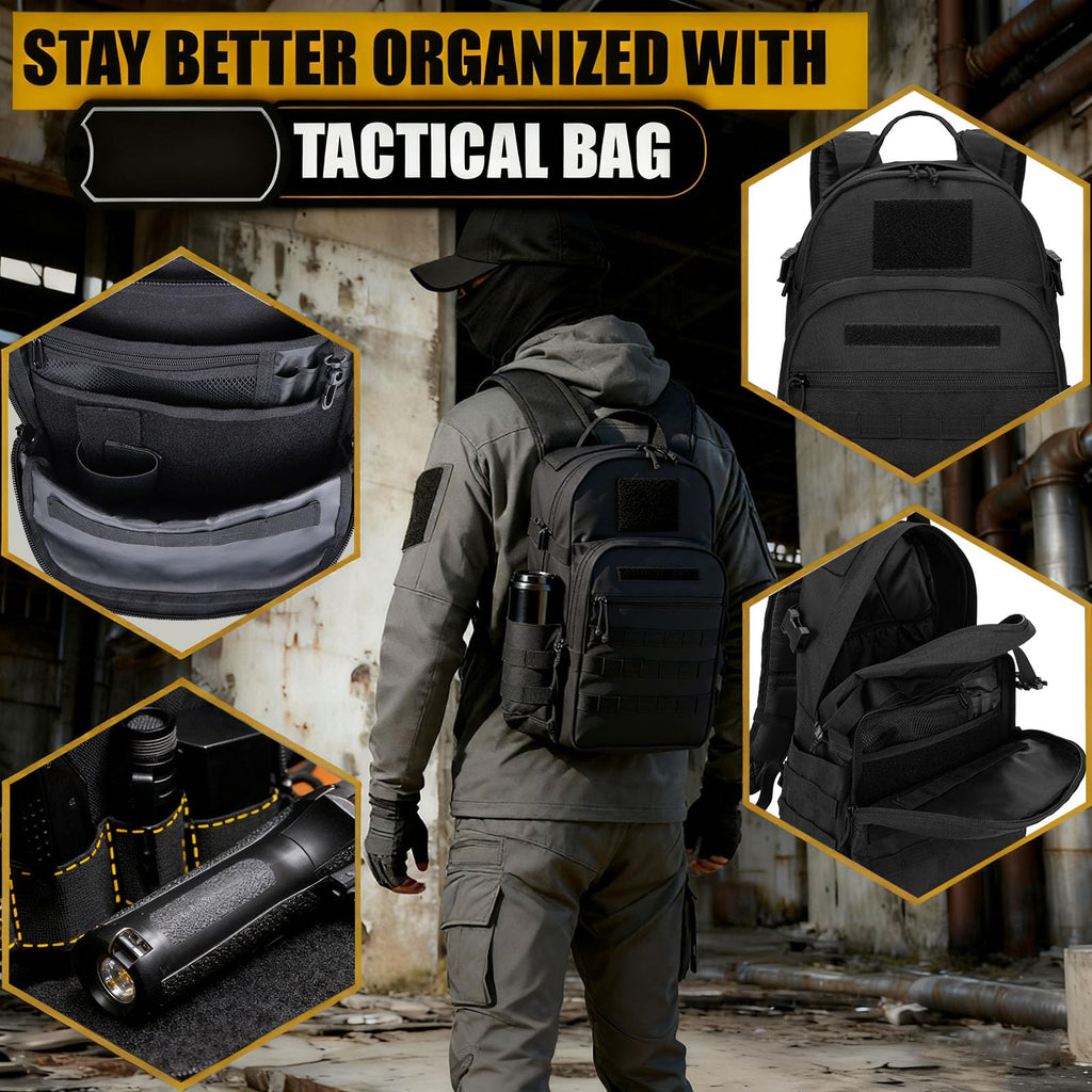 Miramrax Tactical Backpack for Men Military Backpacks with Holster Army 3 Days Assault Pack Bug Out Bag for Hiking Camping (Black)