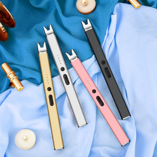 LcFun 4 Pack Candle Lighter Electric USB Rechargeable Plasma Arc Lighter with Safety Lock, Windproof Flameless Long Matches for Candle, Grill, BBQ, Camping Gifts for Women