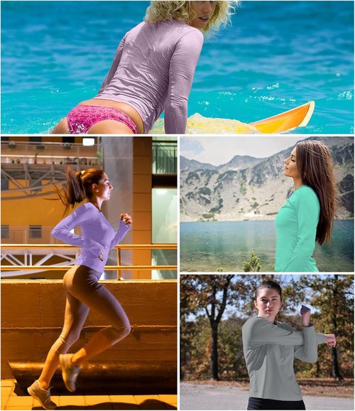 Kinglaman Women's Long Sleeve Workout Shirts - UPF 50+ Sun Protection Dry Fit Tees | 6 Pack