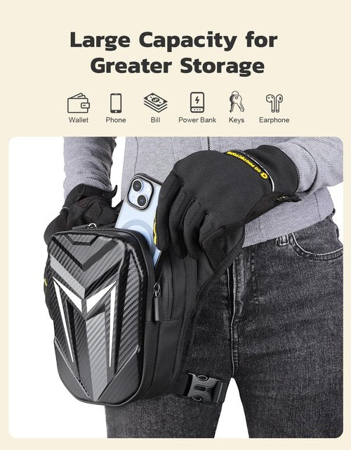 iBytoc Thigh Bag with Leg Strap, Motorcycle Leg Bag Water-Resistant, Drop Leg Bag for Men Women, Sturdy EVA Pack Pocket, Expandable Storage Pocket for Cycling Hiking Climbing Fishing