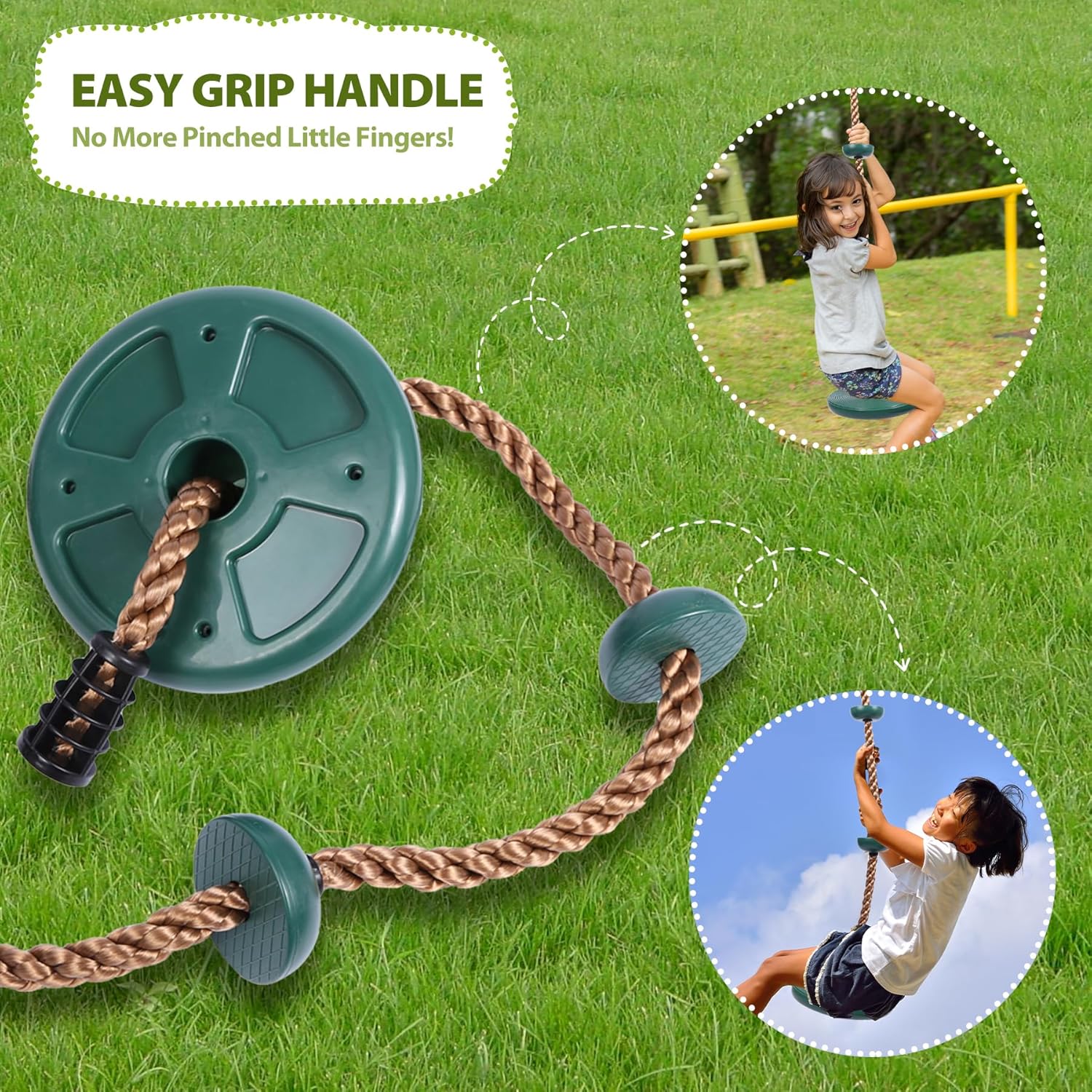 RedSwing Climbing Rope Swing - Heavy Duty Plastic Disc Seat for Kids & Adults | Green Color