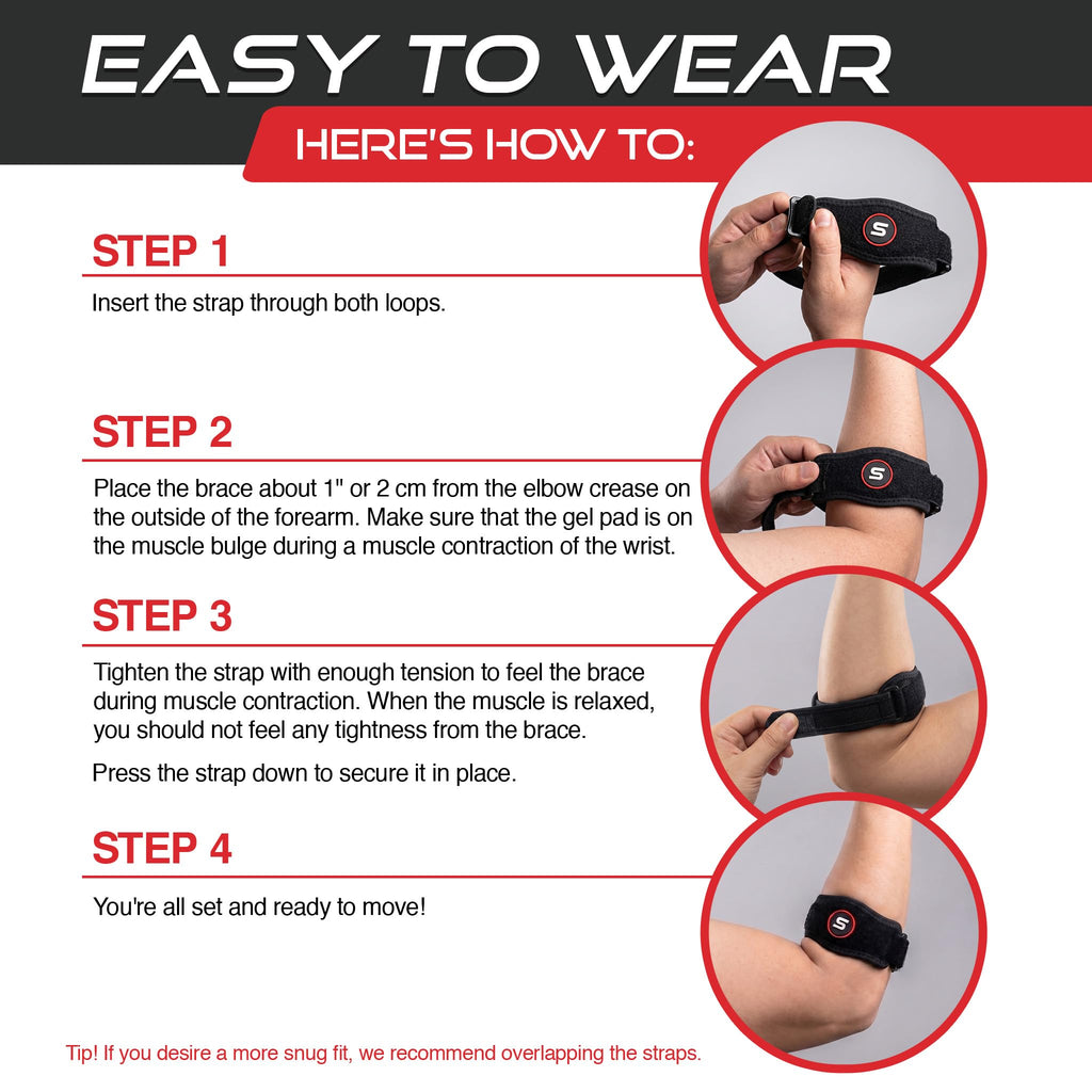 Sleeve Stars Tennis Elbow Brace for Men & Women, Elbow Brace for Tendonitis, Tennis Elbow Strap, Golfers Elbow Brace, Elbow Support Wrap for Tennis Elbow Relief, Fits 9"-23" (Single/Black)