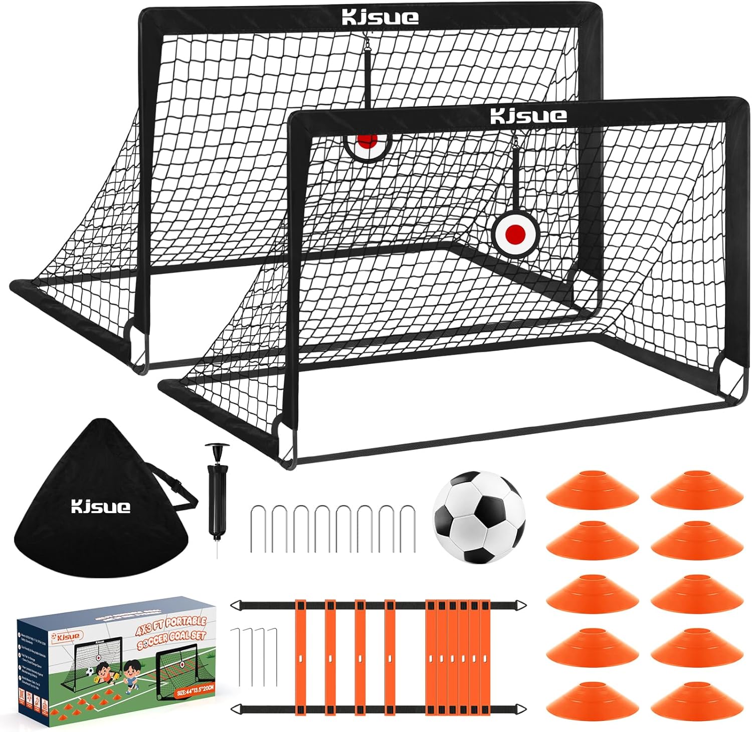 Skiennix Kids Soccer Goals - Set of 2 Pop-Up 4 x 3ft Training Nets for Outdoor & Indoor Play