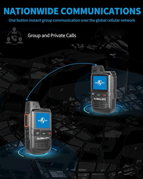GlobalPTT 2-Pack Walkie Talkies - Rechargeable PTT Two-Way Radios with Unlimited Range | Long Range Communication