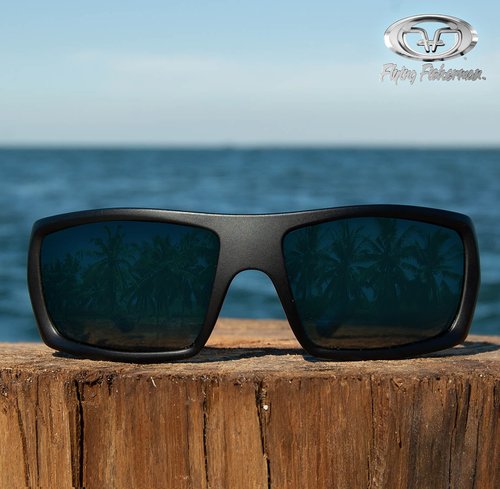 Flying Fisherman Wrap Around Polarized Sunglasses, Matte Black Frame/Smoke Lens, Medium
