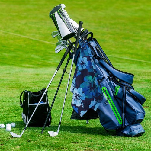 BEITUOLA Tropical Floral Golf Towel 2 Packs Blue Hibiscus Flowers Golf Towels for Golf Bags Men Women Hawaiian Plants Microfiber Waffle Towel with Clip Funny Gift Accessories