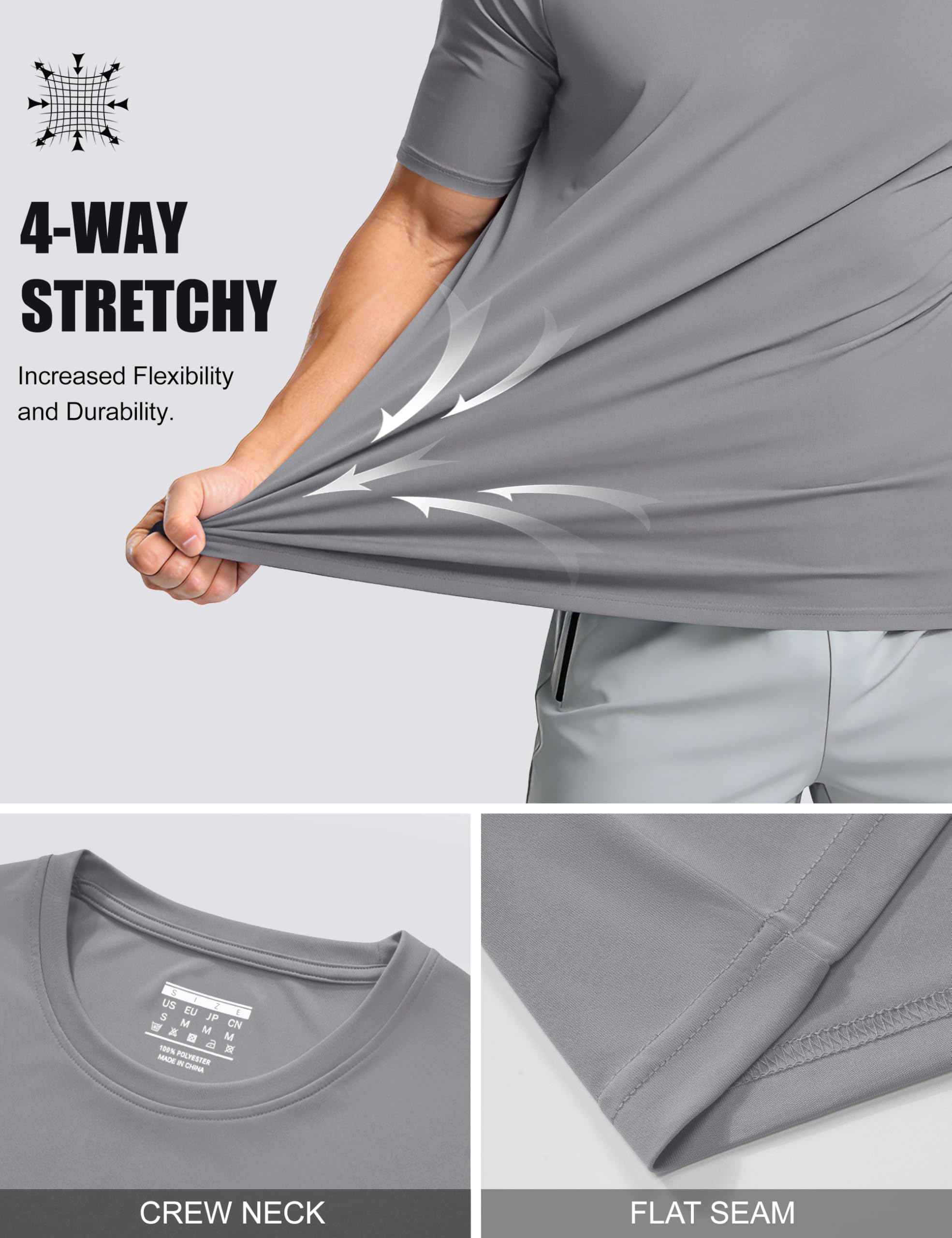 MAGCOMSEN Mens T-Shirts 2 Pack Short Sleeve Crew Neck Quick Dry Breathable Undershirts UPF 50+ UV Summer Work Hiking Active Sport Shirts Black & Light Grey