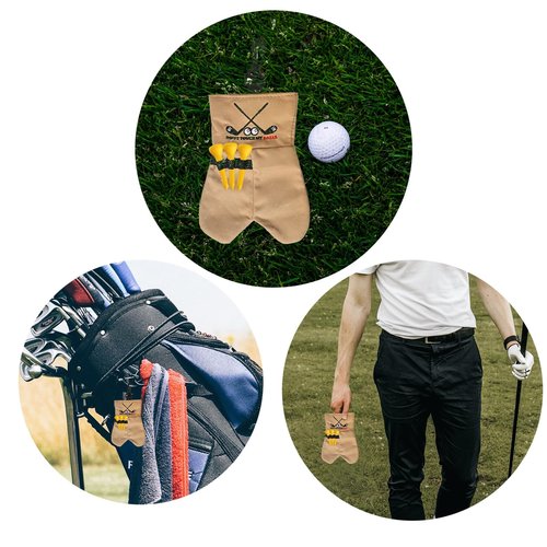 Endysis Golf Ball Funny Bag Storage Pouch, Funny Print Golf Cart Bag Accessory with Tee Holder, Rotatable Hook Attachment, 6 Balls Capacity, Gift for Men Women (Brown)