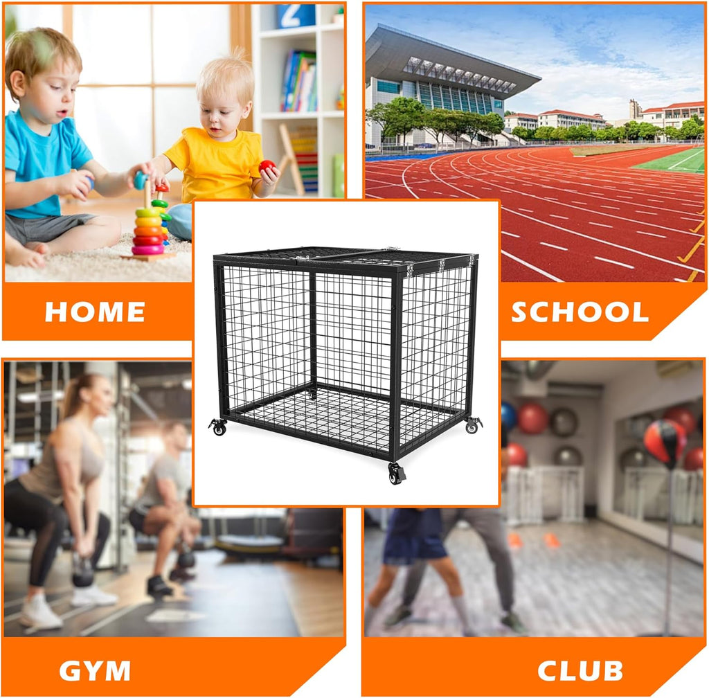 Rehomerance Basketball Organizer Cart - Lockable Lid & Rolling Storage Bin for Indoor/Outdoor Use