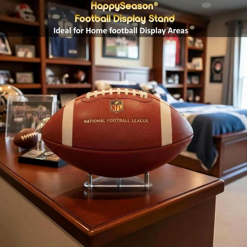 Happyseason 3-Pack Acrylic Football Stand, Basketball Stand with Stainless Steel Rods, Soccer Ball Holder, Volleyball Holder, Round-Edge Rack for Balls, Easy to Assemble (Clear)