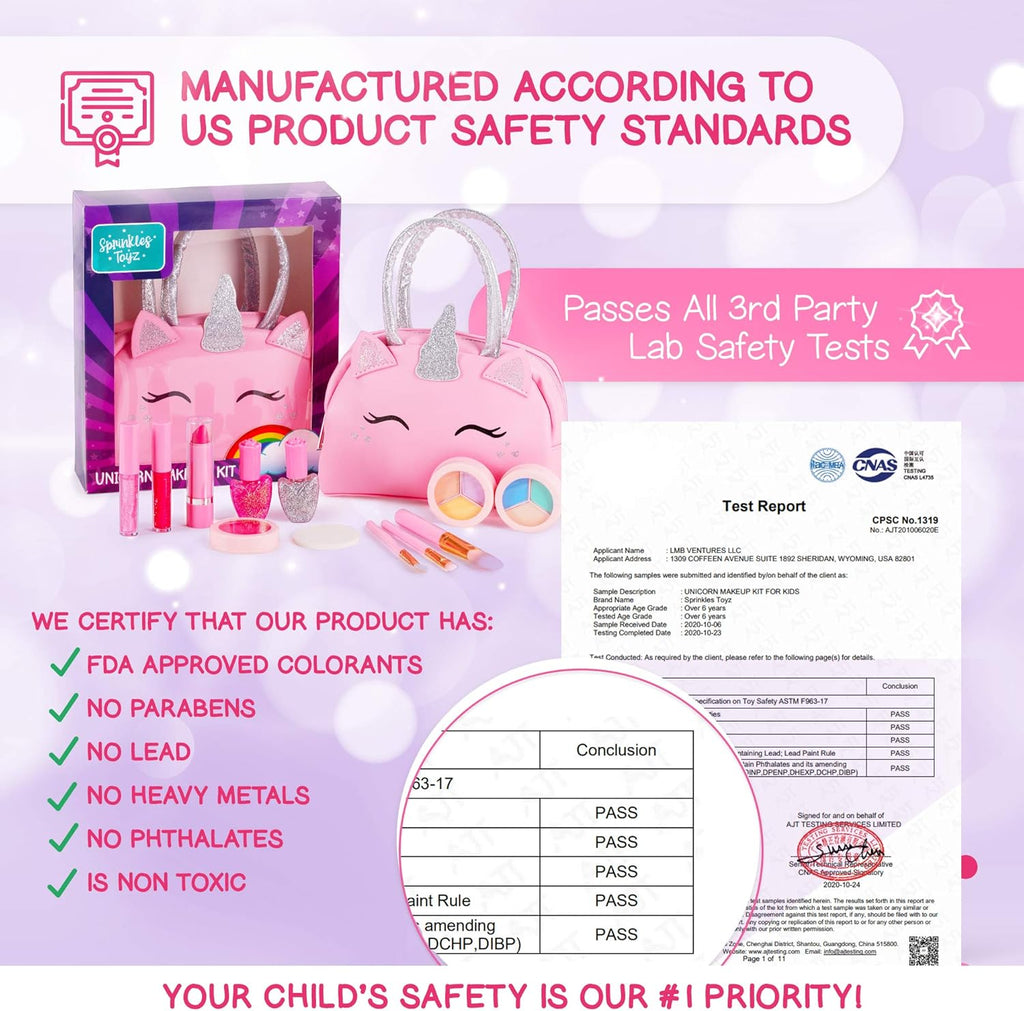 Skiennix Kids Real Makeup Kit - Non-Toxic Washable Set with Pink Unicorn Purse | Perfect for Ages 4-8