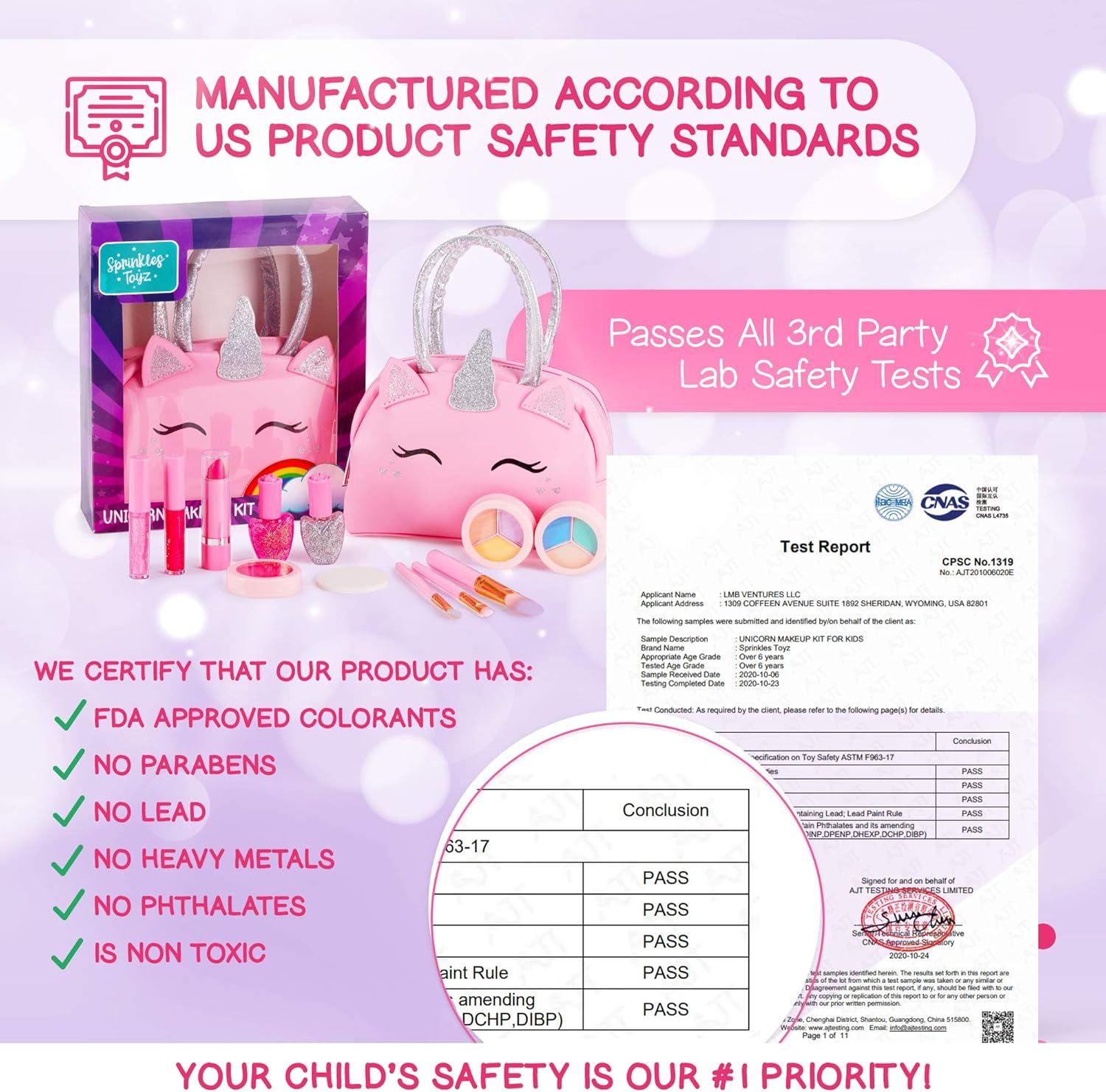 Skiennix Kids Real Makeup Kit - Non-Toxic Washable Set with Pink Unicorn Purse | Perfect for Ages 4-8