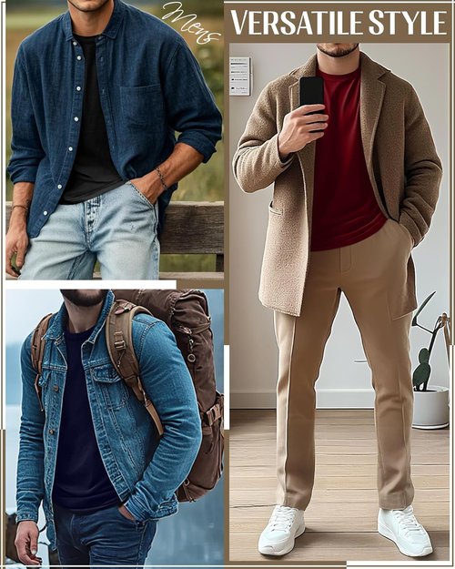 Neer Men's Big & Tall Cotton Long Sleeve Crewneck Shirts - 4 Pack Casual Tees in Plus Sizes