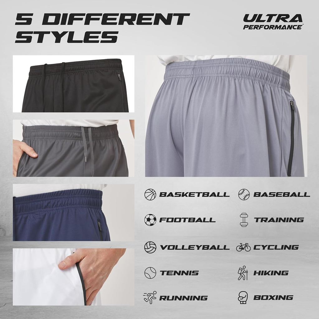 Skiennix Ultra Performance Men's Athletic Running Shorts - 5 Pack, Loose Fit with Zippered Pockets
