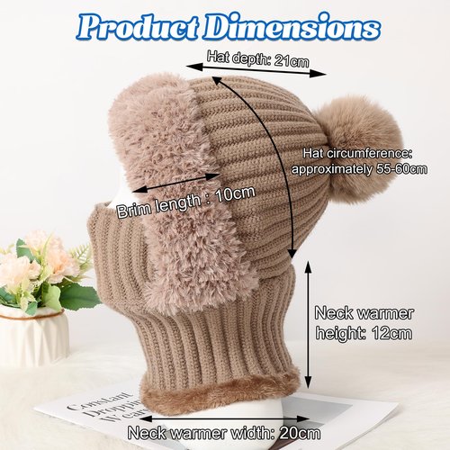 3 in 1 Beanie Hat for Women, Upgrade Beanie Hat with Scarf and Mask, Winter Warm Knitted Ski Scarf&Mask Set, Wind Resistant Hooded Scarf Hats, Thick Plush-Lined Warm Hats for Women (Black)