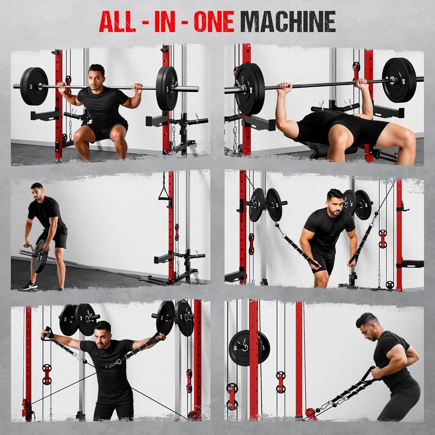 WM3-V4 Folding Squat Rack - Wall Mounted Power Rack with Dual Pulley System & 5 Adjustable Modes