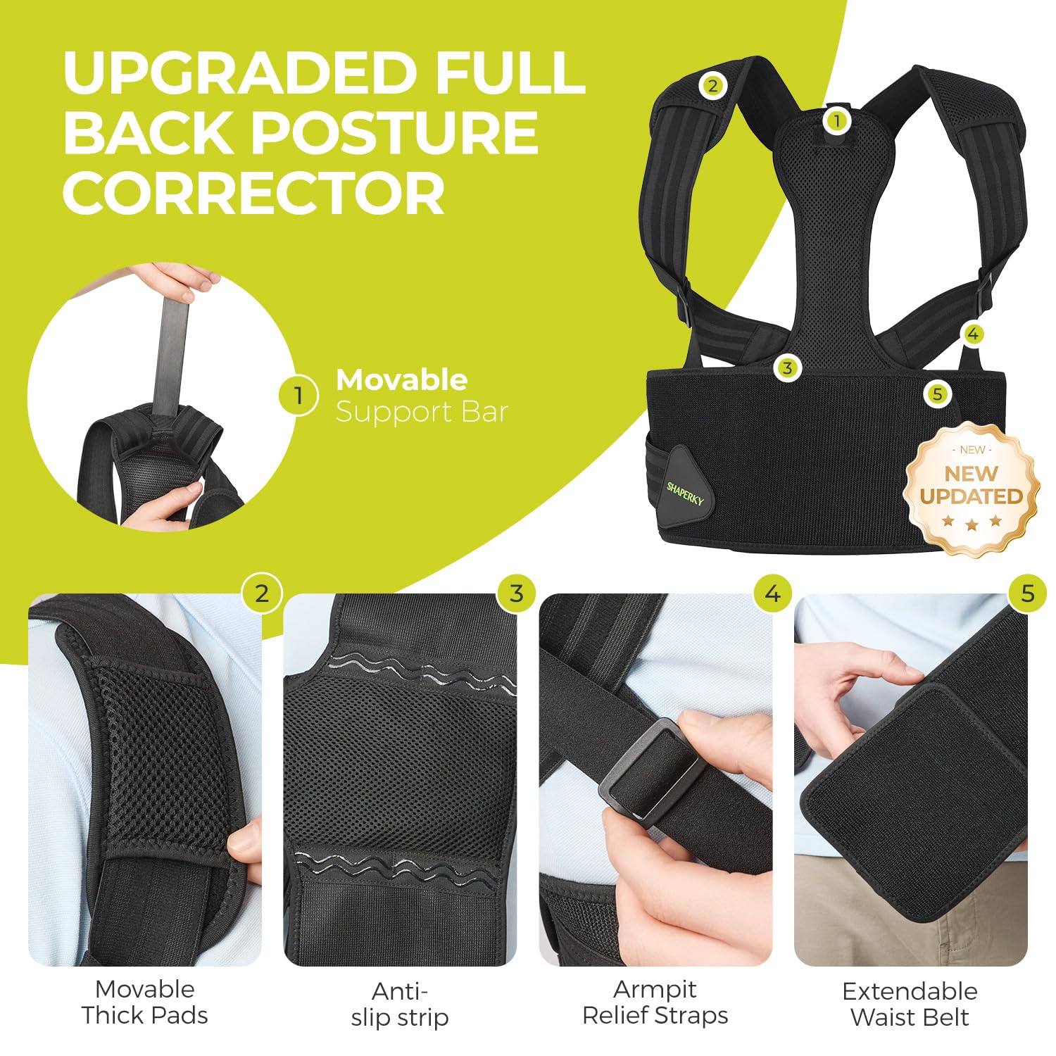 SHAPERKY Posture Corrector for Women and Men, Adjustable Upper Back Brace for Posture Hunchback Support and Providing Pain Relief from Neck, Shoulder, and Upper Back (1, Large/XL)