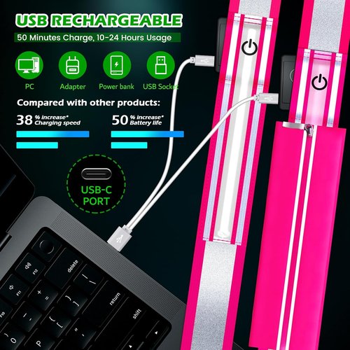 LED Reflective Belt Sash - High Visibility Rechargeable Safety Gear for Runners & Cyclists | Pink
